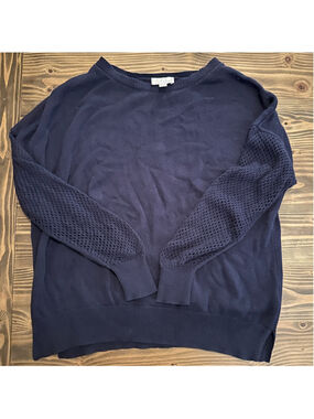 Oversized Navy Sweater Open Knit Sleeve Coastal Lounge L
